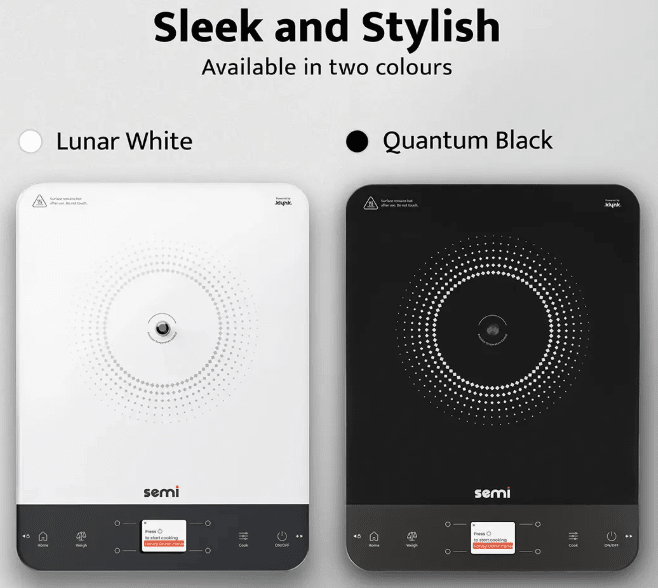Klynk Semi Black Intelligent Induction Cooktop Front View both White and Black colour